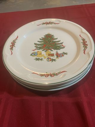 Vintage Set Of (4) Vitromaster Christmas Tree 11 " Dinner Plates Discontinued