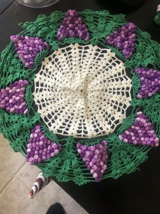 Vintage Large Handmade Crocheted Doilie With Bunches 3 - D Grapes