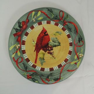 Winter Greetings Everyday By Lenox Cardinal Green Rim Dinner Plate Holly Red