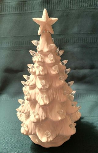 Vintage White Ceramic Christmas Tree 10 " Tall With Lights 11 1/2 " Tall Inc.  Star