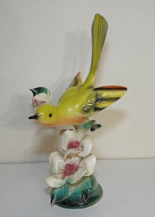 Mid - Century Maddux California Pottery Green Bird Flowers 10 " Vintage Figurine