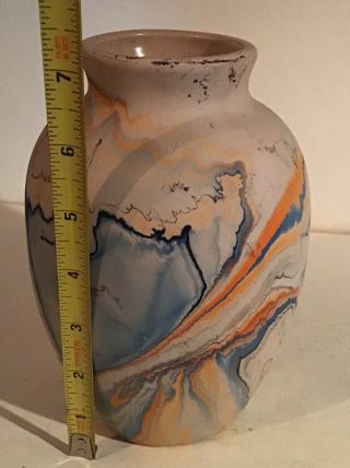 Nemadji Indian Pottery - Native Clay Vase - - Blue - Orange swirl 2