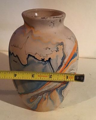 Nemadji Indian Pottery - Native Clay Vase - - Blue - Orange swirl 3
