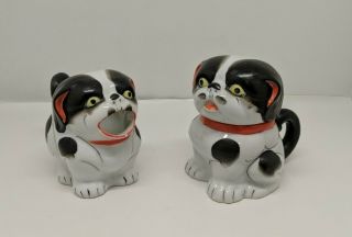 Vintage Figural Pug Dog Creamer And Sugar Bowl Set Made In Japan,  Hand Painted