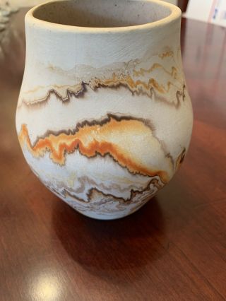 Vintage Nemadji Indian River Pottery 5 " Vase Pot Brown Orange Swirl