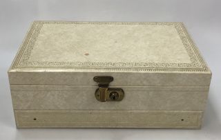 Vintage Mele 4 Tier Fold Out Jewelry Box Cream & Gold Trim No Key Read Aa