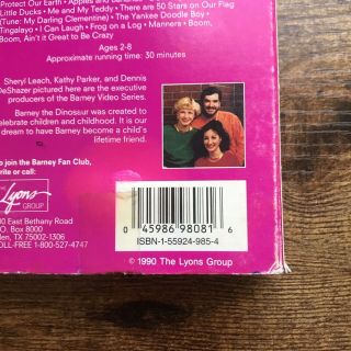 Rock With Barney Sing Along VHS 1991 Vintage,  Lyons Group,  Protect Our Earth 3