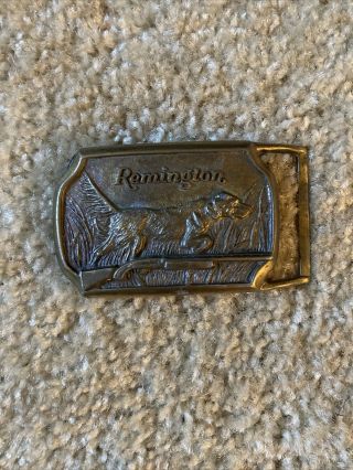 Vintage Remington Shotgun Belt Buckle Hunting Dog & Shotgun On Brass Belt Buckle