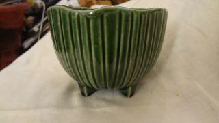 Mccoy Pottery Usa Green Ribbed Footed Planter 612 Vintage Arts & Craft Bowl