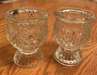 Heavy Vintage Footed Glass Votive Tea Light Candle Holders - Matched Pair - 4 Inches