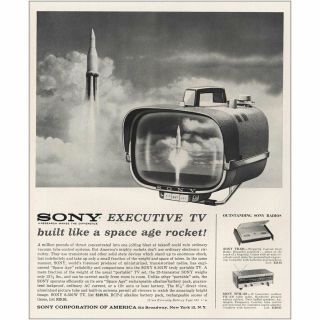 1962 Sony Executive Tv: Built Like A Space Age Rocket Vintage Print Ad