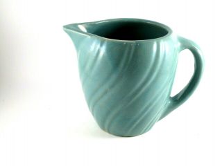 Vintage Monmouth/western Pottery Usa Green - Blue Pitcher Swirl Pattern 4.  5 " Tall