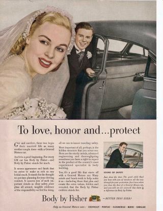 1950 Gm Body By Fisher - Married Couple General Motors Vintage Color Ad 8x11