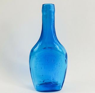 Vtg Clevenger Azure Blue Mold Blown Bottle South Jersey Heritage Glass Club 9.  5”