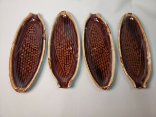 Mccoy Brown Drip Corn On The Cob 8 - 3/4 " Long Stoneware Plate 7136 Set Of Four