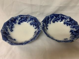 2 Flow Blue Grindley Argyle Bowls.  6”