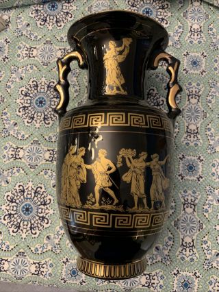 Black & Gold Greek Vase - Hand Made In Greece 24K Gold 10” 2