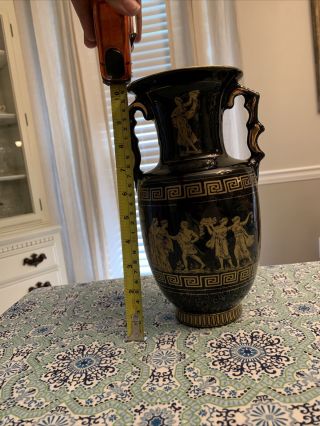 Black & Gold Greek Vase - Hand Made In Greece 24K Gold 10” 3