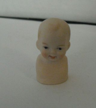 Vintage Miniature Porcelain Boy Doll Head And Upper Torso 1 3/8 " Tall