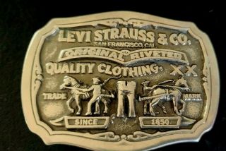 Levi Strauss Riveted Silver Belt Buckle Jeans Vintage Clothing Accessories