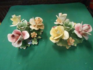 Set Of 2 Capodimonte Porcelain Flower Candle Holders