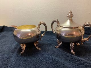 Vintage Silver On Copper,  Sugar Bowl And Creamer Set.