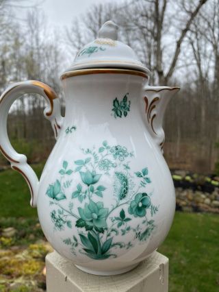 Bavaria Germany Coffee Or Chocolate Pot Green Floral Gold Trim.