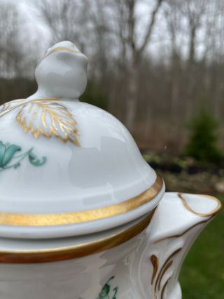 Bavaria Germany Coffee Or Chocolate Pot Green Floral Gold Trim. 3