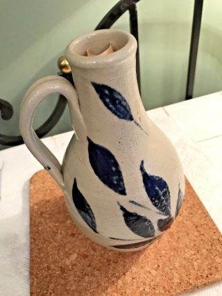 Vintage Stoneware Salt Glaze Vase/ewer Williamsburg Pottery Colbalt Blue Artwork