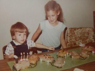 Vintage Photo 1980s Cute Little Boy & Girl Birthday Snapshot