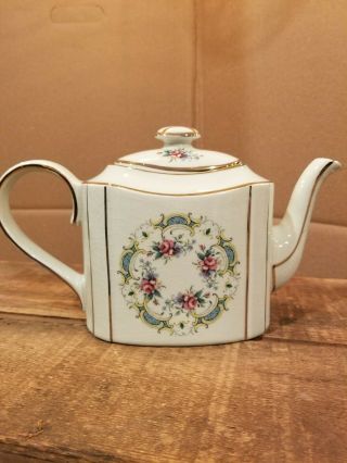 Vintage Porcelain Haddon Arthur Wood Floral Rose Teapot 5590 England Gold Trim