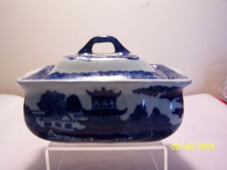 Vintage Flow Blue 3 Piece Covered Soap Dish With Drain Tray 5 " X 4 "