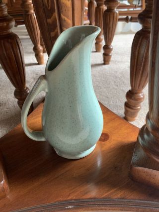 Vtg Brush Mccoy Green Pitcher Vase Usa 932 Mid Century Modern Speckled 8” Usa