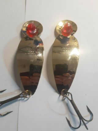 2 Vintage Red Eye Metal Spoon Fish Lures 4 Inches