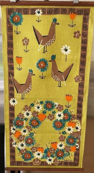 Vintage Linen Wall Hanging - 1950 