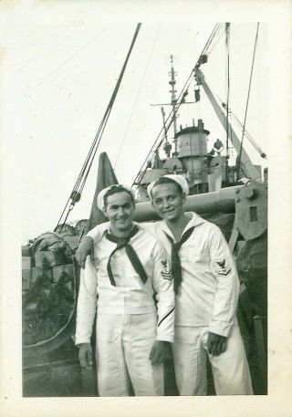 2 Vintage 1943 Old Photo Affectionate Us Navy Sailors On Battle Ship During Wwii