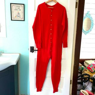 Vtg Red Duofold Long Johns Union Suit Thermal Underwear Xl
