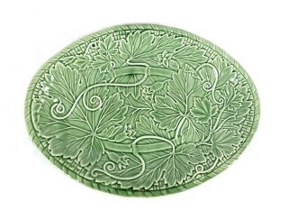 Vintage Majolica Green Oval Leaf Platter Bordallo Pinheiro Made In Portugal
