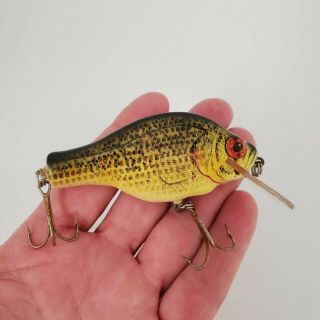Vtg Bagley Small Fry Crappie On Chartreuse Crankbait Fishing Lure Red Eyes