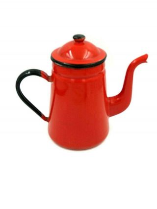Vintage Metal Red Enameled Teapot Coffee Pot 8.  5 " - Made In Japan