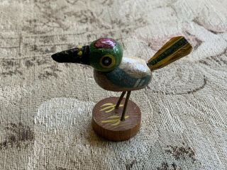 Antique Vintage Folk Art Miniature Tiny Hand Painted Wooden Bird Figure