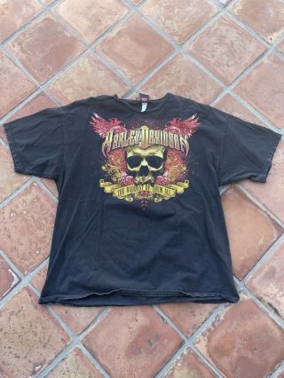 Vintage Harley Davidson Shirt Mens Sz 2xl Black Skull Motorcycle Big Graphic