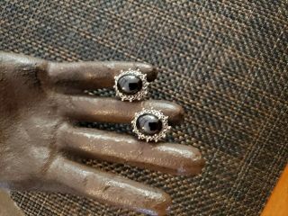 Vintage Sterling Silver Black Onyx Ornate Screw On Back Earrings Estate