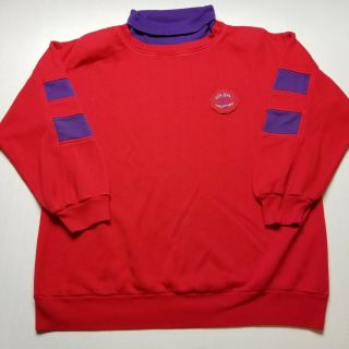 Vtg Sporting Club Sweatshirt Womens L Red Turtleneck Purple Pullover 90s 24