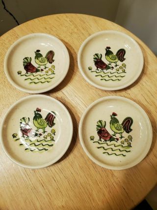 4 Metlox Poppytrail Homestead Provincial Rooster Butter Pats Coasters Four