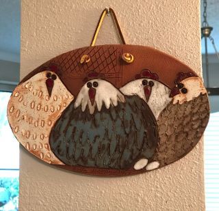 Pottery Artist Holly Hooper Signed & Dated Folk Art Chicken Pottery Wall Plaque