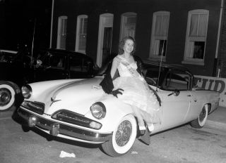 Vintage Pinup Negative 1950s Pretty Brunette Studebaker Car Dealer