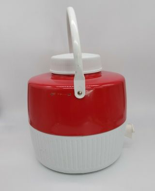 Vintage Coleman Red White 1 - Gallon Water Cooler Jug with Spout Cup Handle 2