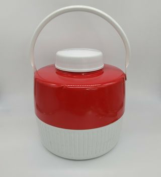 Vintage Coleman Red White 1 - Gallon Water Cooler Jug with Spout Cup Handle 3