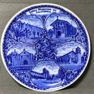 Rowland Marsellus Staffordshire Flow Blue “early Missions Of California” Plate